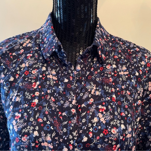 Contemporaine By Simons Floral Button Up Linen Shirt Size Medium - Picture 2 of 11